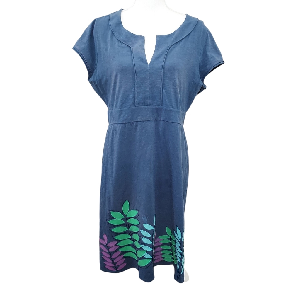 Boden Blue Leaf Applique Notch Neck Dress 12